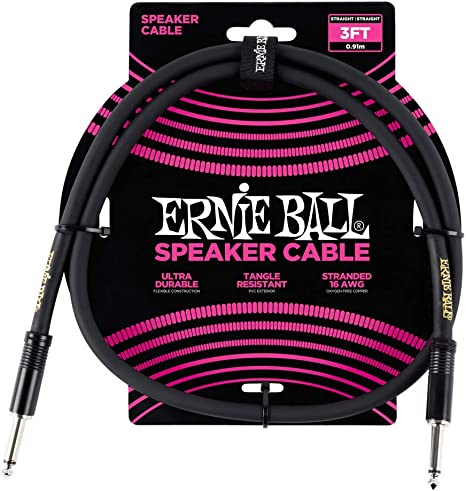 Ernie Ball Speaker Cable, Straight/Straight, 3ft, Black
