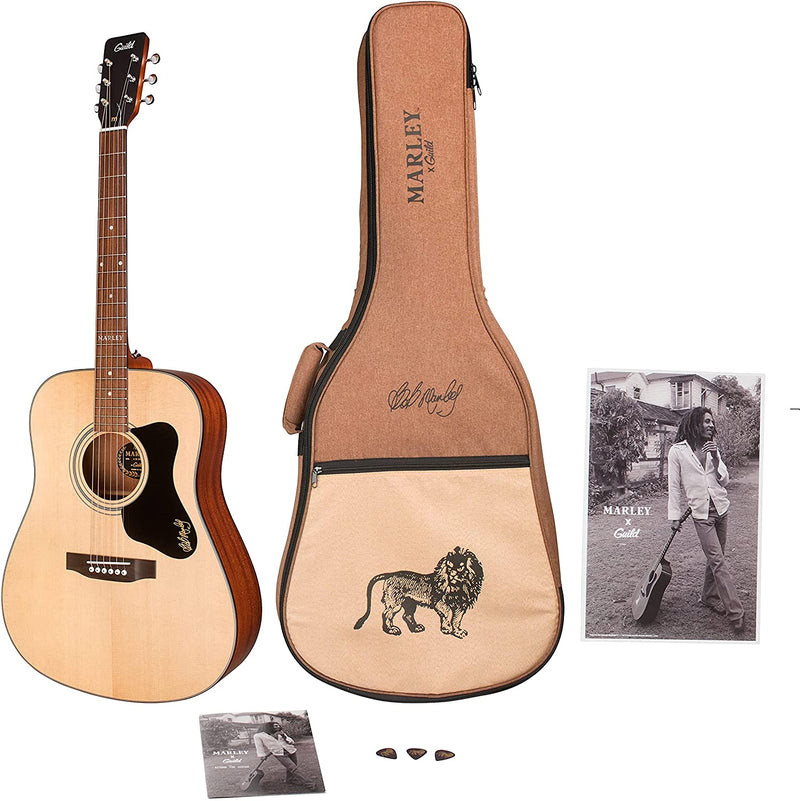 Marley X Guild Guitars A-20 Acoustic Guitar with Picks, Song Booklet, Poster, and Custom Gig Bag