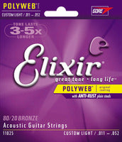 Elixir 80/20 Bronze Polyweb Coated Acoustic Guitar Strings Custom Light (11 - 52...