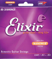 Elixir 80/20 Bronze Nanoweb Coated Acoustic Guitar Strings Light (12 - 53)
