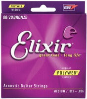 Elixir 80/20 Bronze Polyweb Coated Acoustic Guitar Strings Medium (13 - 56)