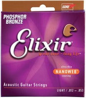 Elixir Phosphor Bronze Nanoweb Coated Acoustic Guitar Strings Light (12 - 53)