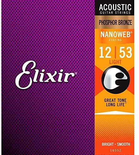 Elixir Phosphor Bronze Nanoweb Coated Acoustic Guitar Strings Light (12 - 53)