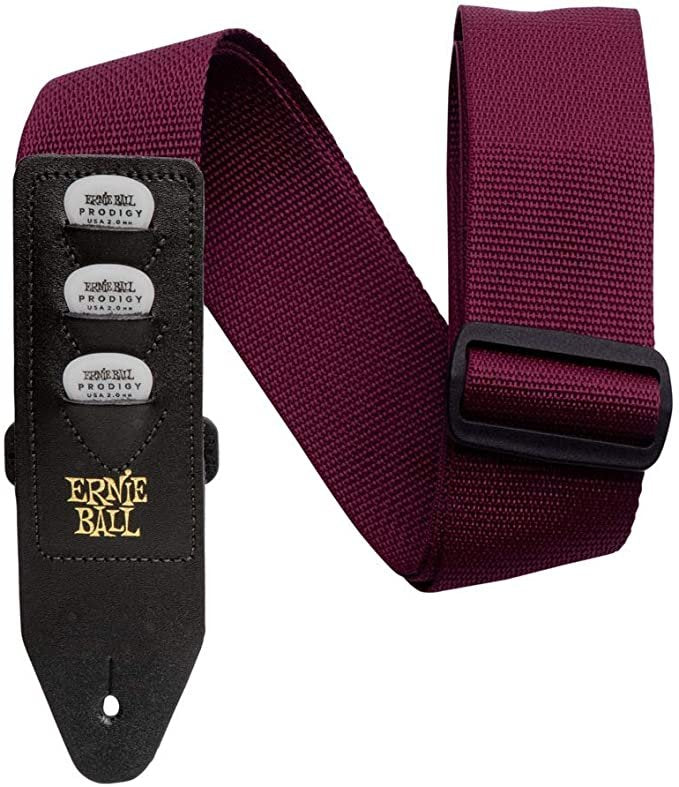 Ernie Ball Pickholder Polypro Guitar Strap, Burgundy