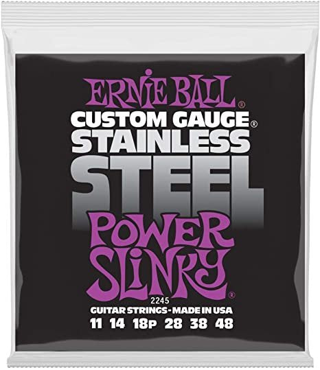 Ernie Ball Power Slinky Stainless Steel Electric Guitar Strings, 11-48 Gauge