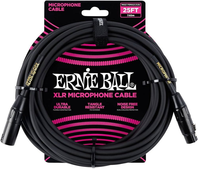 Ernie Ball Classic XLR Microphone Cable Male/Female 25ft- Black