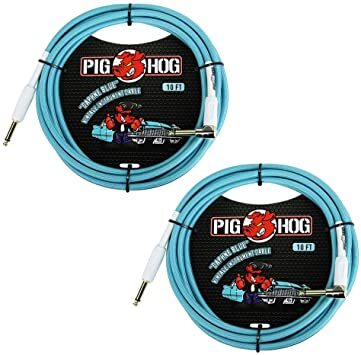 Pig Hog 10' Guitar Cable Daphne Blue Right Angle PCH10DBR