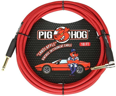 Pig Hog Candy Apple Red Instrument Cable, 10ft Right Angle