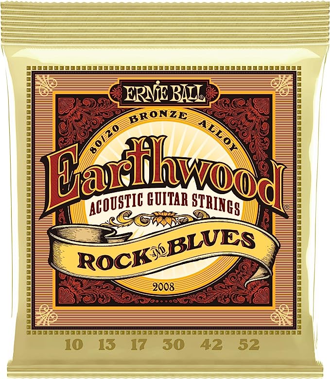 Ernie Ball Earthwood Rock & Blues 80/20 Bronze Acoustic Guitar Strings, 10-52 Gauge