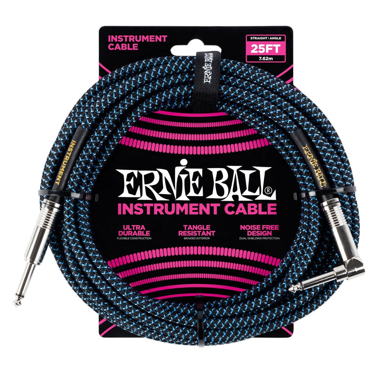 Ernie Ball Braided Instrument Cable Straight/Angle 25ft - Black/Blue