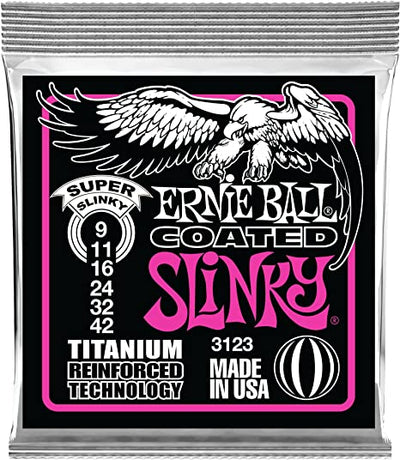 Ernie Ball Super Slinky Coated Titanium Electric Guitar Strings, 9-42 Gauge