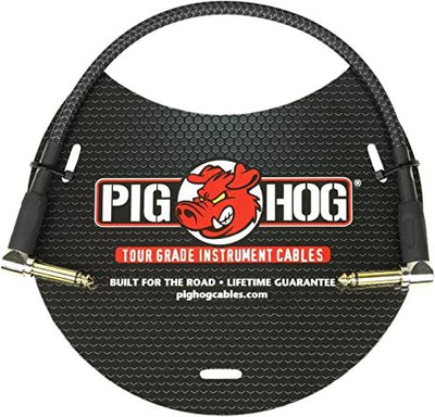 Pig Hog Patch Cable Black Woven 1/4' to 1/4' 1 ft Right Angle, PCH1BKR