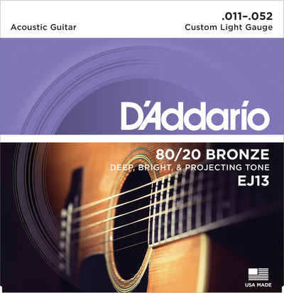 D'Addario EJ13 80/20 Bronze Acoustic Guitar Strings Custom Light 11-52