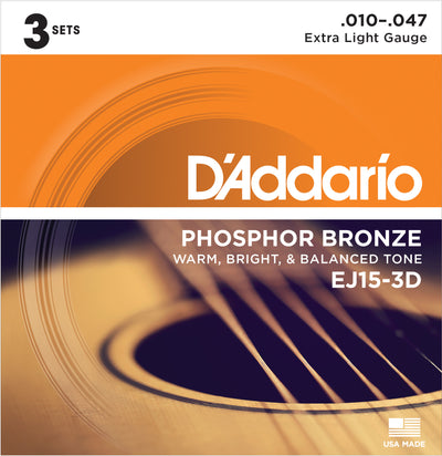 D'Addario EJ15 Phosphor Bronze Acoustic Guitar Strings Extra Light