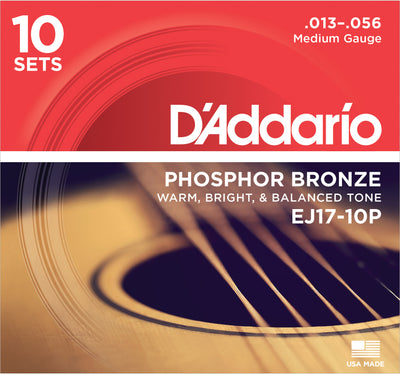 D'Addario EJ17  Phosphor Bronze Acoustic Guitar Strings Medium 13-56