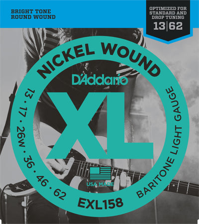 D'Addario EXL158 Nickel Wound Electric Guitar Strings Baritone Light, 13-62