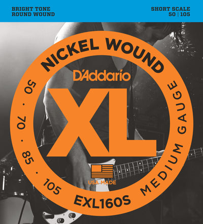 D'Addario EXL160S Nickel Wound Bass Guitar Strings Medium 50-105 Short Scale