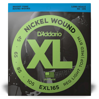 D'Addario EXL165 Nickel Wound Bass Guitar Strings, Custom Light, 45-105, Long Sc...