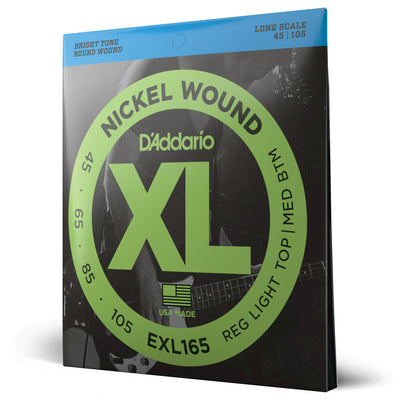 D'Addario EXL165 Nickel Wound Bass Guitar Strings, Custom Light, 45-105, Long Sc...