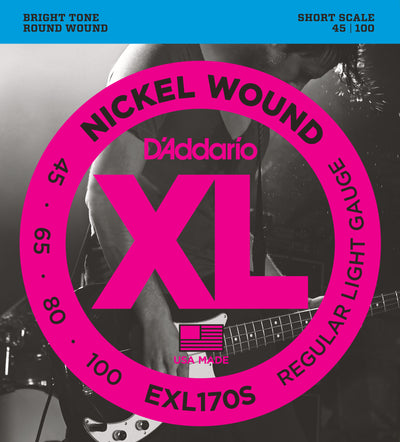 D'Addario EXL170S Nickel Wound Bass Guitar Strings Light, 45-100, Short Scale