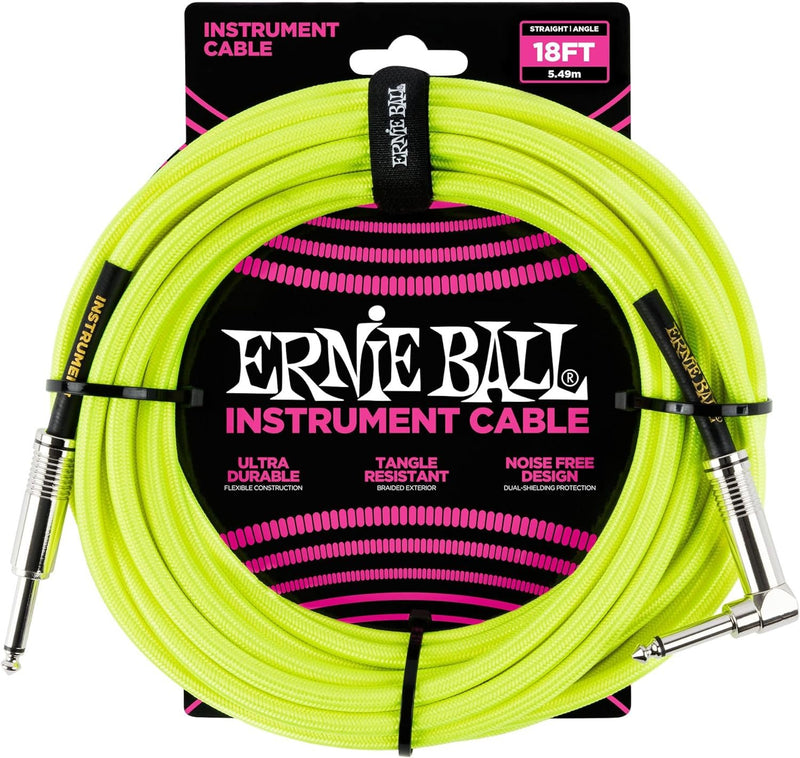 Ernie Ball Braided Instrument Cable 18 Ft. Neon Yellow P06085