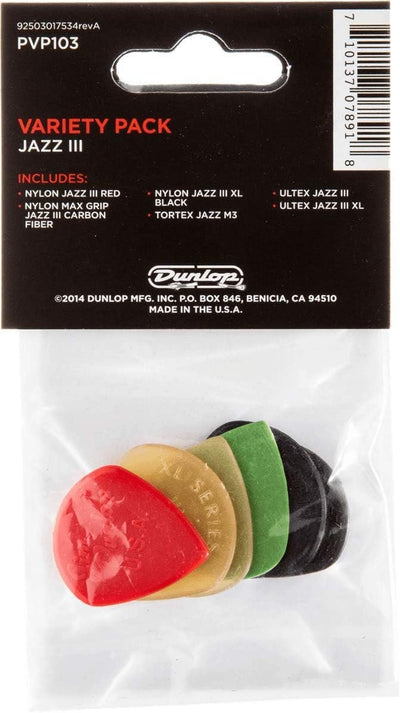 Dunlop PVP103 Jazz III Pick Variety Pack, 6 Pick