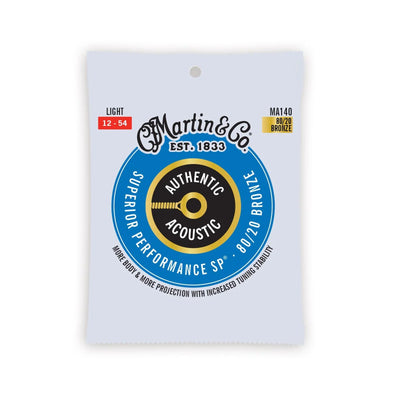 Martin MA140 Authentic Acoustic Superior Performance 80/20 Bronze Guitar Strings - .012-.054 Light