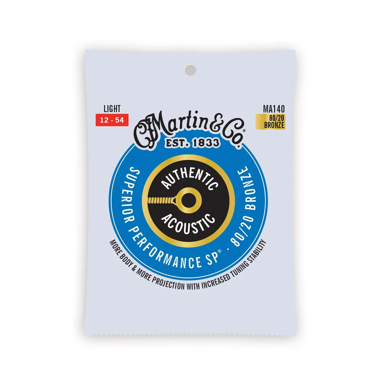 Martin MA140 Authentic Acoustic Superior Performance 80/20 Bronze Guitar Strings - .012-.054 Light