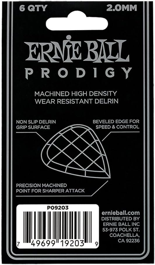 Ernie Ball P09203 Prodigy Guitar Picks, Mini, White 2.0mm, 6-pack