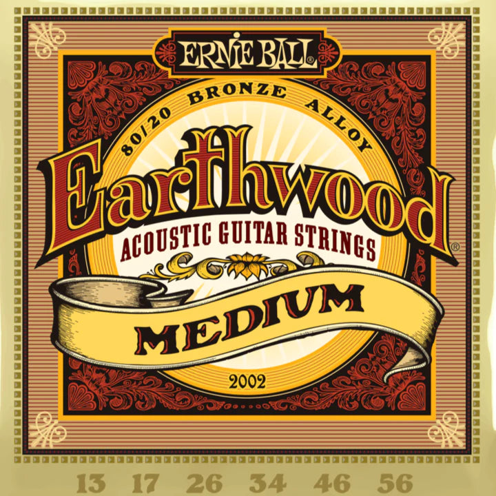 Ernie Ball P02002 Earthwood Medium 80/20 Bronze Acoustic Guitar Strings 13-56 Gauge