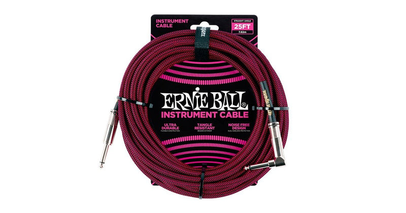 Ernie Ball Braided Instrument Cable Straight/Angle 25ft   Black/Red