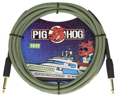 Pig Hog 10 Ft. Guitar Cable Jamaican Green Right Angle PCH10JGRR