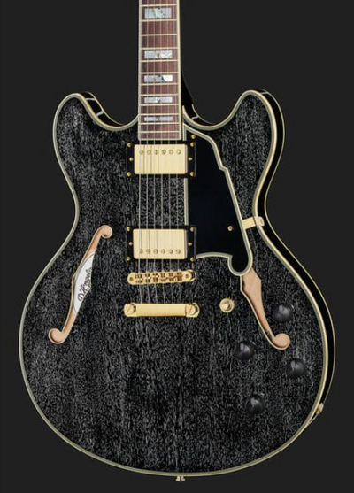 D'Angelico EXCEL DC Series Double Cut Semi-Hollow w/ Stop-Bar Tailpiece Electric Guitar - Black Dog
