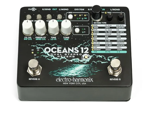 Electro-Harmonix Oceans 12 Dual-Stereo Reverb Effects Pedal Black