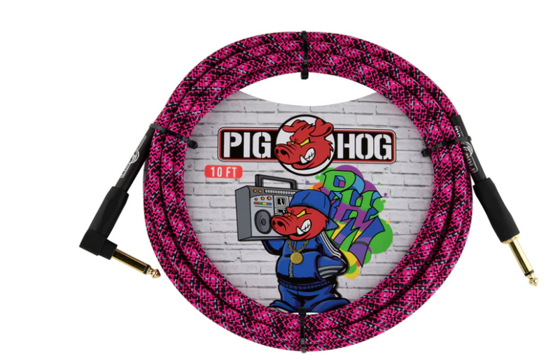 PIG HOG "PINK GRAFFITI" INSTRUMENT CABLE, 10FT RIGHT ANGLE