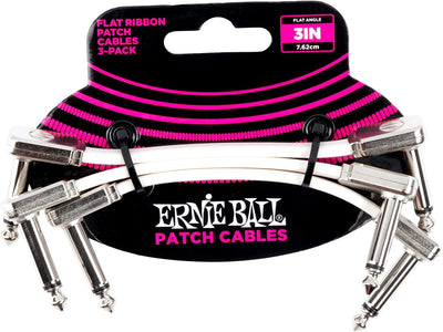 Ernie Ball Flat Ribbon Patch Cable 3-Pack, 3in, White (P06384)