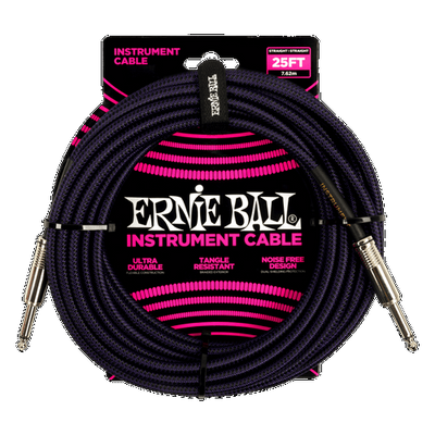 Ernie Ball  Braided Straight to Straight Instrument Cable - 25-foot, Purple Black