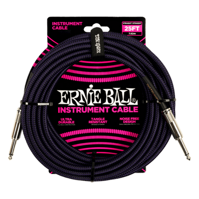 Ernie Ball  Braided Straight to Straight Instrument Cable - 25-foot, Purple Black