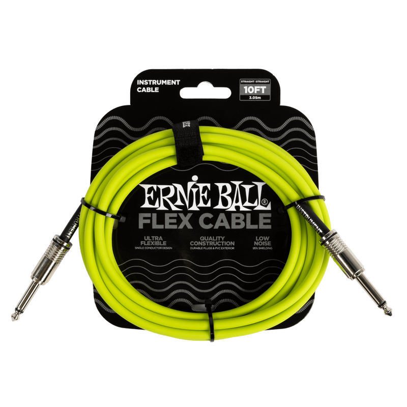 Ernie Ball P06414 Flex Straight/Straight Instrument Cable - Green - 10ft