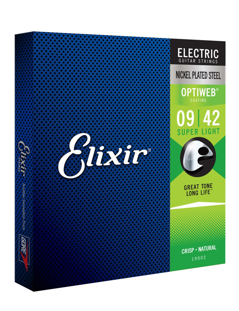 Elixir 19002 Nickel Plated Steel Electric Guitar Strings with Optiweb. Super Light 9-42