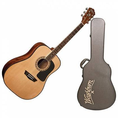 washburn ad5k-a apprentice 5 6-string rh natural dreadnought acoustic guitar with hard case