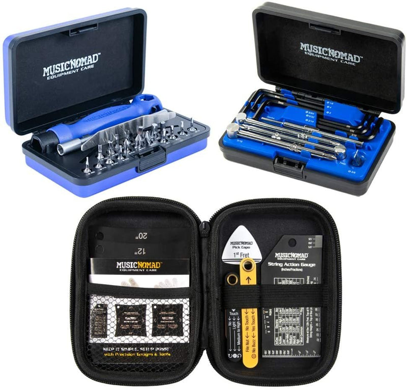 musicnomad keep it simple, setup (kiss)™ starter kit bundle mn609-6 pc. gauge set, 26 pc. guitar tech tool set, 11 pc. truss rod wrench set