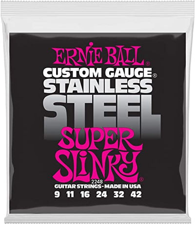 Ernie Ball Super Slinky Stainless Steel Electric Guitar Strings, 9-42 Gauge