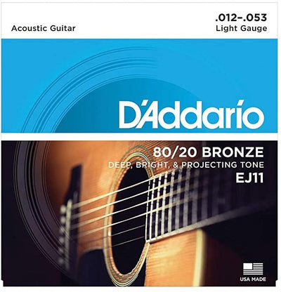 d'addario ej11 80/20 bronze acoustic guitar strings 12-53