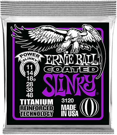 Ernie Ball Power Slinky Coated Titanium Electric Guitar Strings, 11-48 Gauge