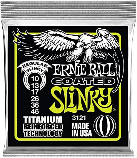Ernie Ball Regular Slinky Coated Titanium Electric Guitar Strings, 10-46 Gauge