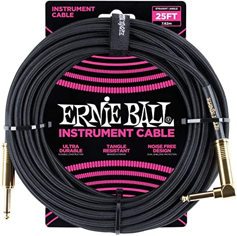 Ernie Ball Braided Instrument Cable, Straight/Angle, 25ft, Black