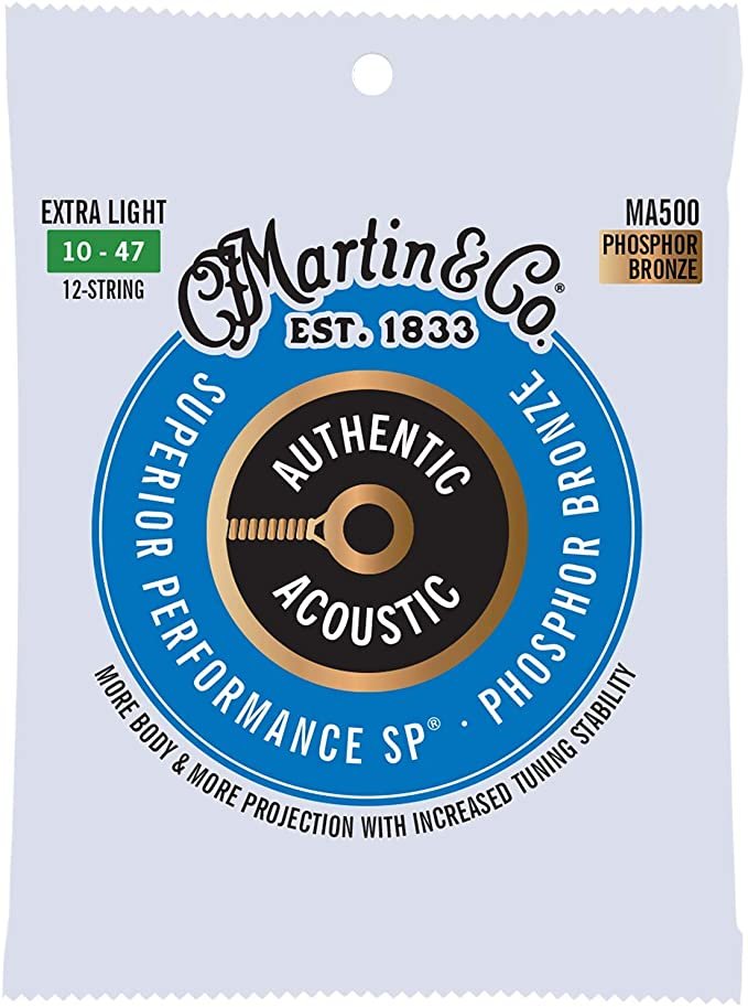 martin guitar ma500 authentic acoustic extra light 12-string guitar strings, 92/8 phosphor bronze