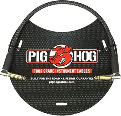 pig hog patch cable black woven 1/4' to 1/4' 1 ft right angle, pch1bkr
