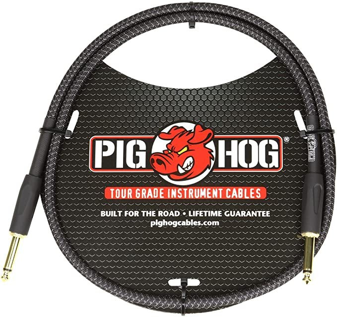 pig hog pch3bk 1/4" to 1/4" black woven instrument patch cable, 3 feet